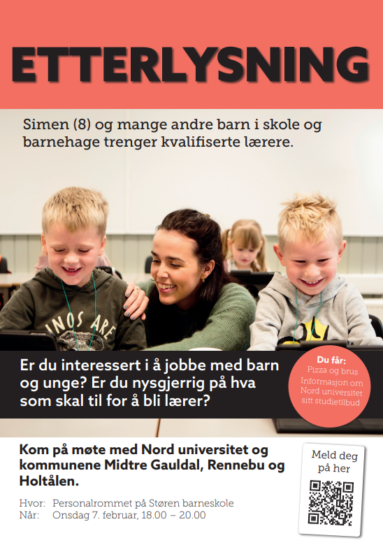 Plakat med opplysninger om infomøtet for Lærer i Nord-møtet. 