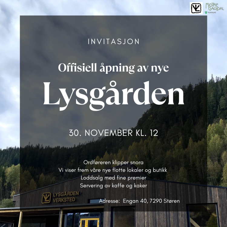 Bilde av invitasjonen til den offisielle åpningen av nye Lysgården verksted 30. november kl. 12.00