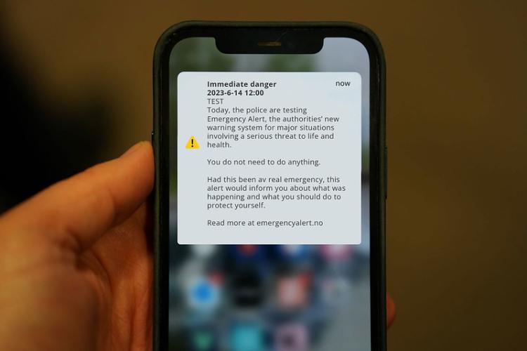 Picture of how the test of the national emergency alert will appear on your mobile phone on Wednesday June 14th at 12 pm. Picture: DSB (The Norwegian Directorate for Civil Protection)