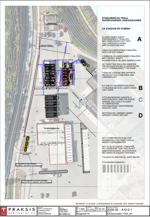 Plantegning av hvordan ladestasjonen vil se ut. Illustrasjon: Praksis arkitekter AS