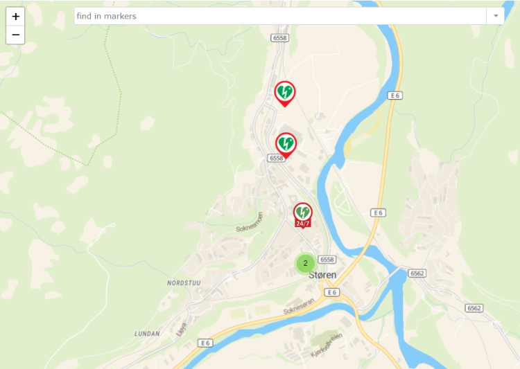 Kart med oversikt over hjertestartere