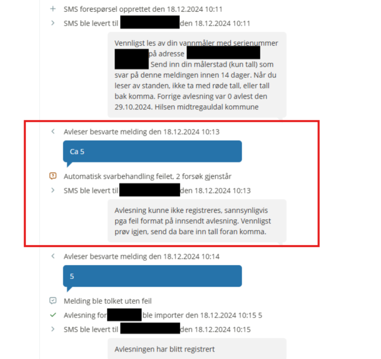 Eksempel på feil utfylling 