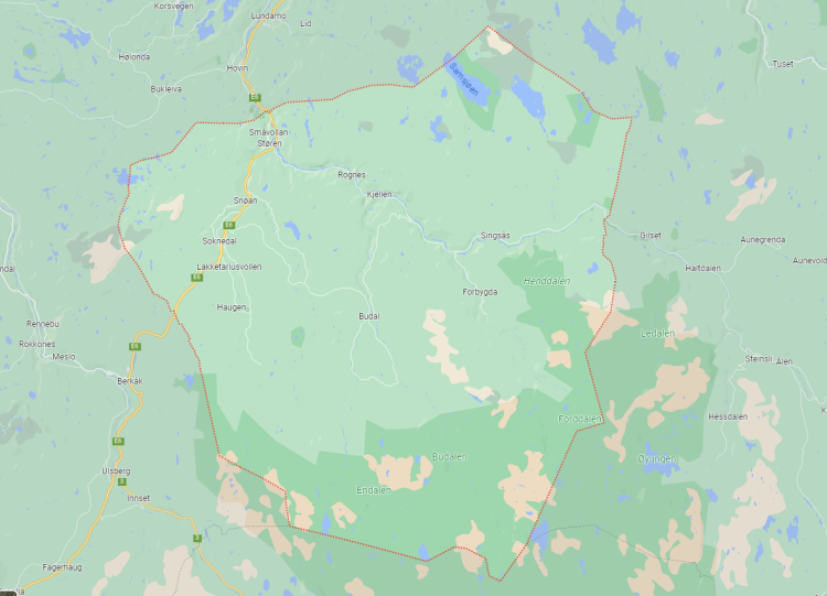 Bilde av kart over Midtre Gauldal kommune, med lenke til Google maps