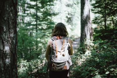 Illustrasjonsbilde av en person som går tur i skogen. Foto: Unsplash.com/Jake Melara