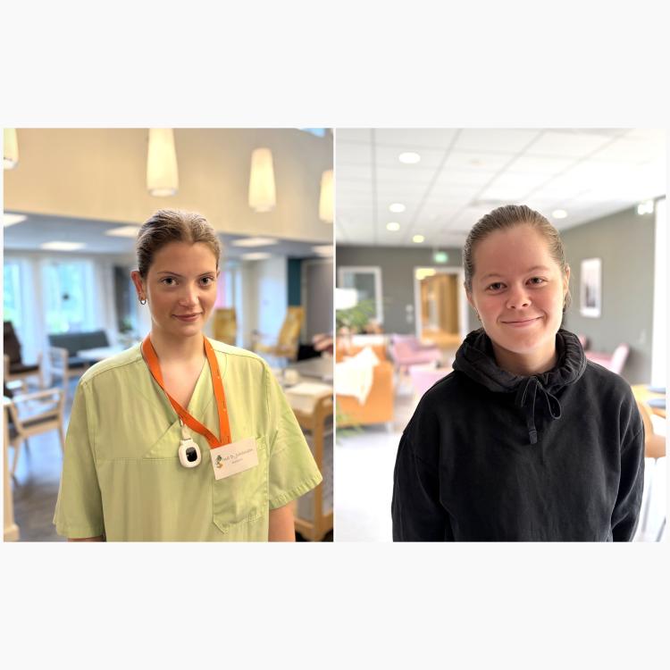 Bilde av Ina Dragåshaug Johansen og Sanna Rise, som begge jobber i Pleie og omsorg i sommer. 
