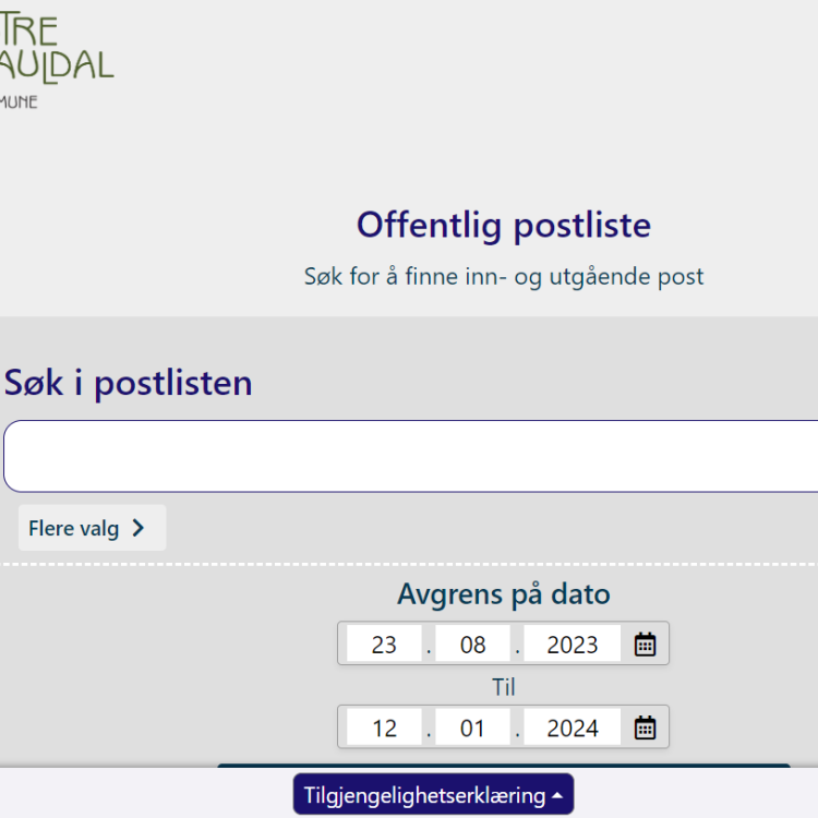 Skjermdump av postlista